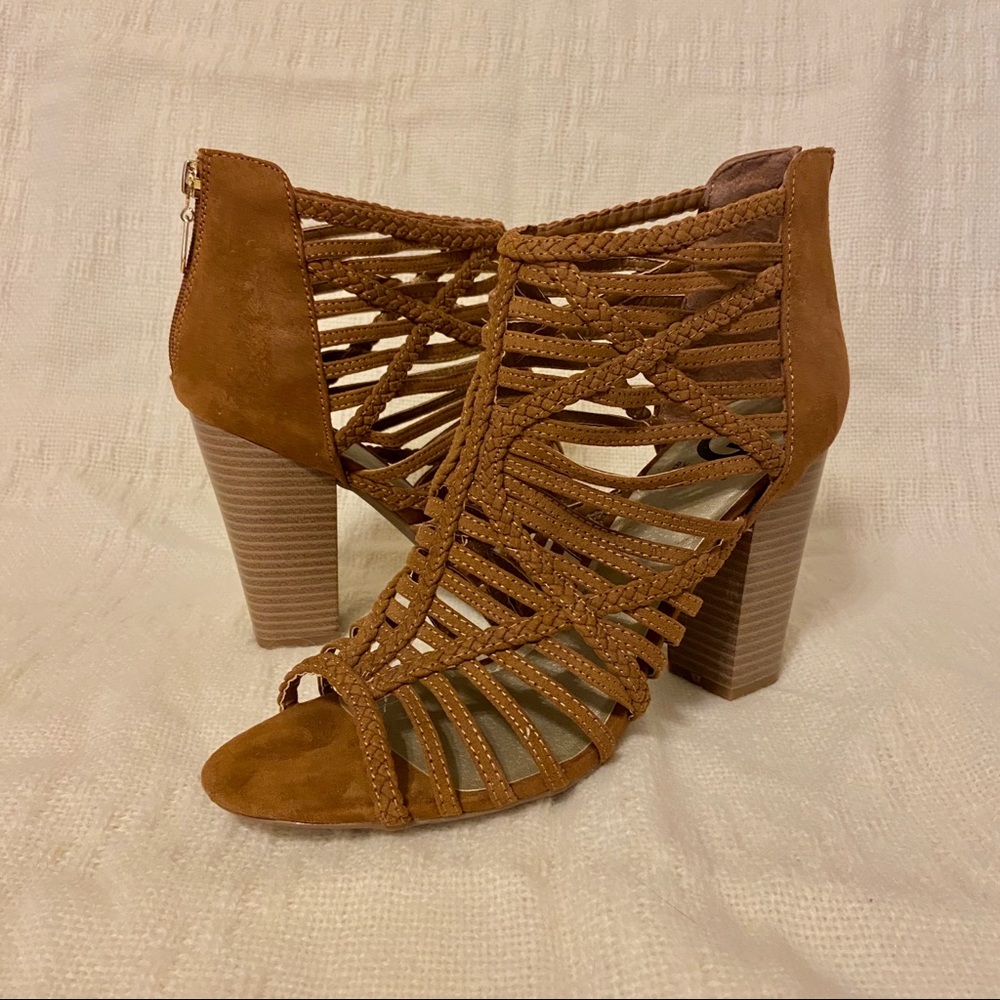 Guess Brown Braided Strappy Heels